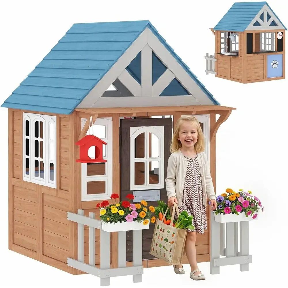 Qaba Kids Outdoor Playhouse - Evcil Hayvan Kapılı Qaba Açık Hava
