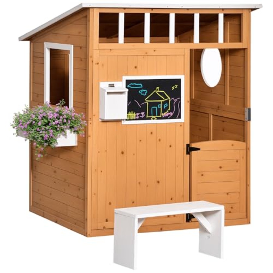 Kids Outdoor Playhouse - Çocuklar İçin Çalışan Kapılı, Sarı Kaplamalı,