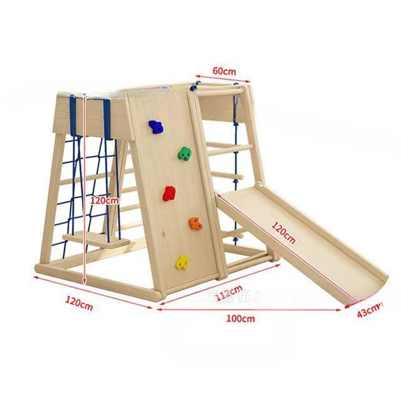 Kids Outdoor Wooden Climbing Frame - Ahşap Tırmanma Çerçevesi, Kaydıraklı ve Salıncaklı,