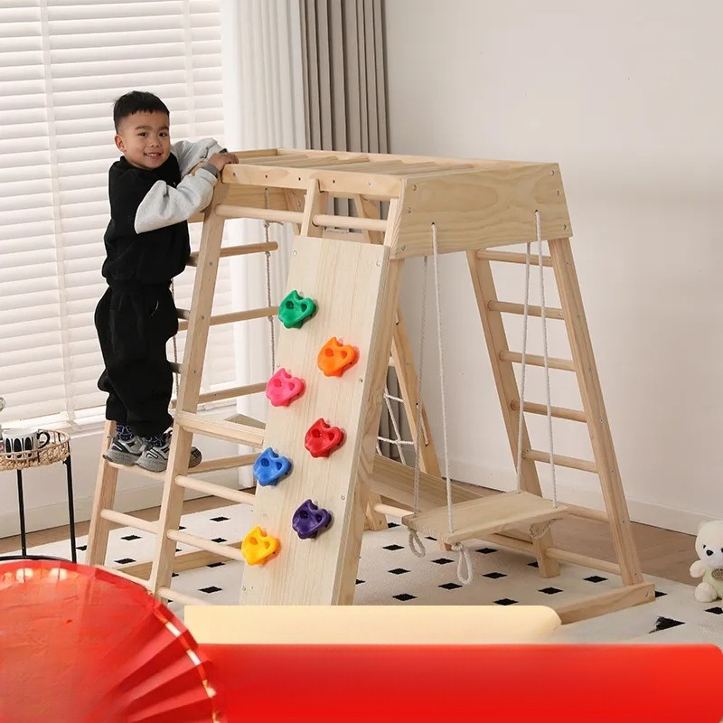 Kids Outdoor Jungle Gym With Slide - JMZ Ahşap Oyun Parkı Kaydıraklı Tırmanma