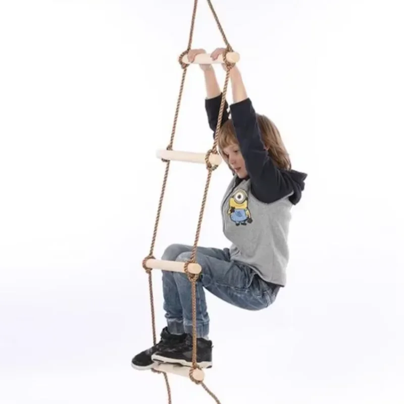 Kids Outdoor Swing And Slide - Çocuklar için Tırmanma Halatı Merdiveni Ahşap