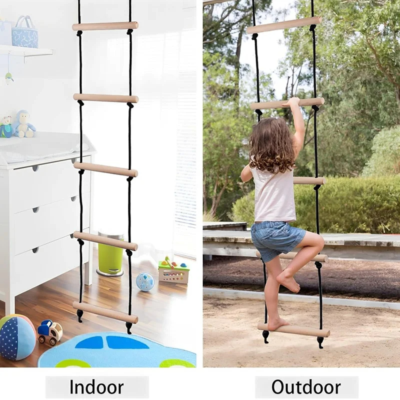 Kids Outdoor Ladder - Çocuklar için Tırmanma Halatı Merdiveni Ahşap