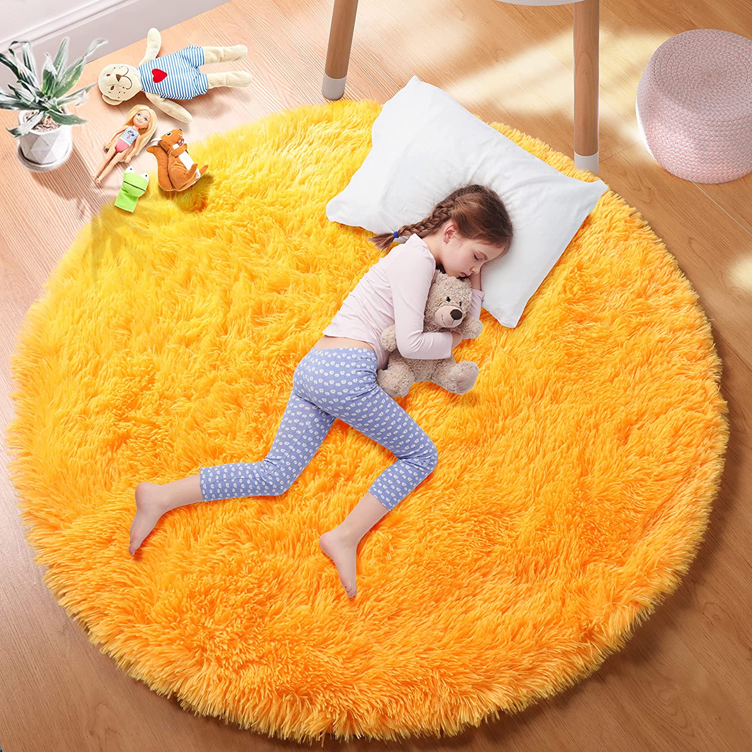 Kids Outdoor Teepee - Yumuşak turuncu yuvarlak halı daire kilim