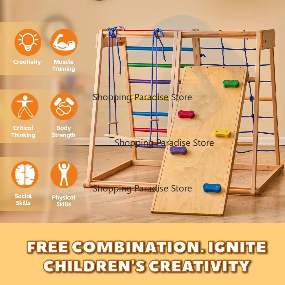 Kids Outdoor Wooden Climbing Frame - Çocuklar için Ahşap Gökkuşağı Tırmanma Çerçevesi