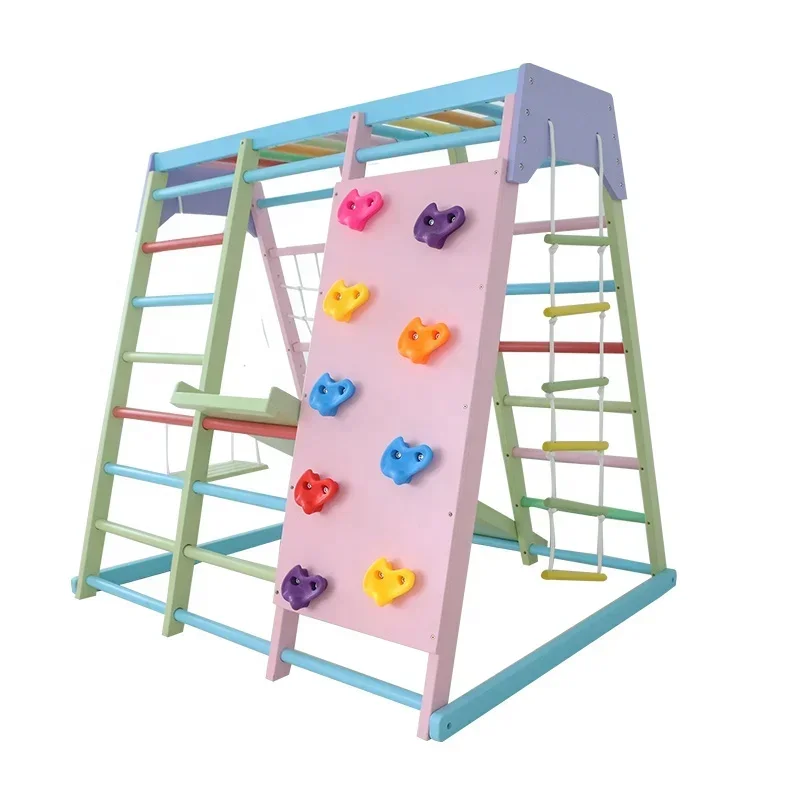 Kids Outdoor Swing And Slide - Çocuklar İçin Ahşap Tırmanma Çerçevesi, Salıncaklı