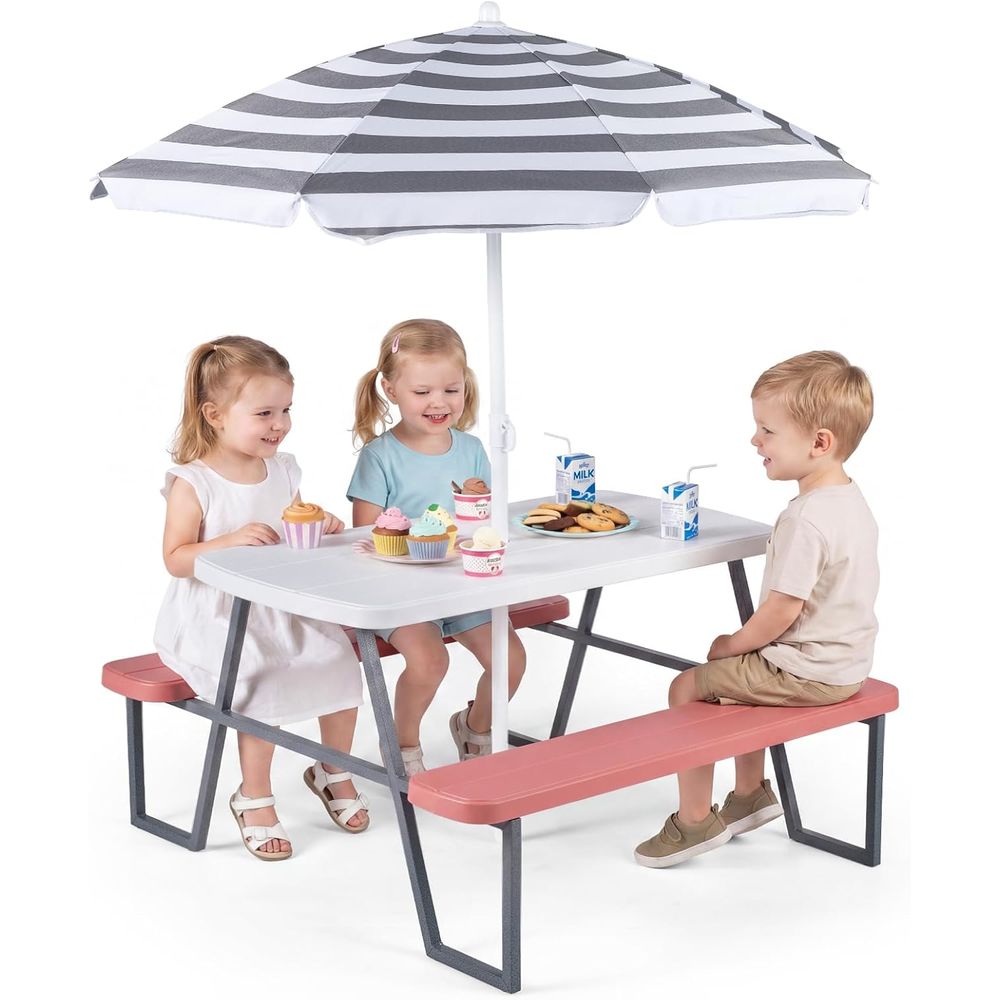 Kids Outdoor Umbrella For Table - Çocuk Piknik Masası, Çıkarılabilir Şemsiyeli Küçük