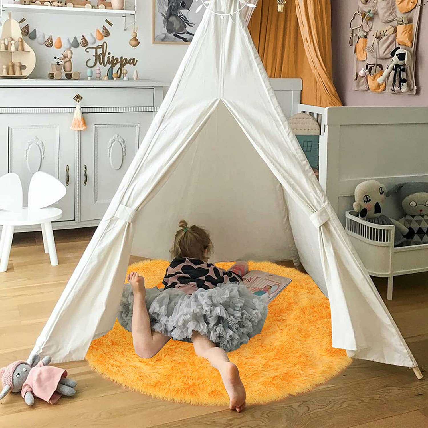Yumuşak turuncu yuvarlak halı  - Kids Outdoor Teepee incelemesi ve fiyatı